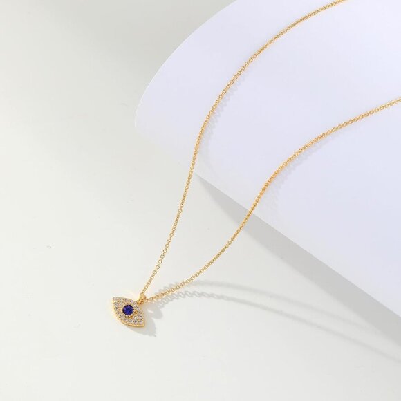 Gold Evil Eye Necklace,14K Gold Plated Dainty Solitaire Minimalist Diamond Evil - Picture 3 of 7